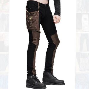 Devil Fashion Vintage-Inspired Women's Skinny Steampunk PU Bag Pants Size M